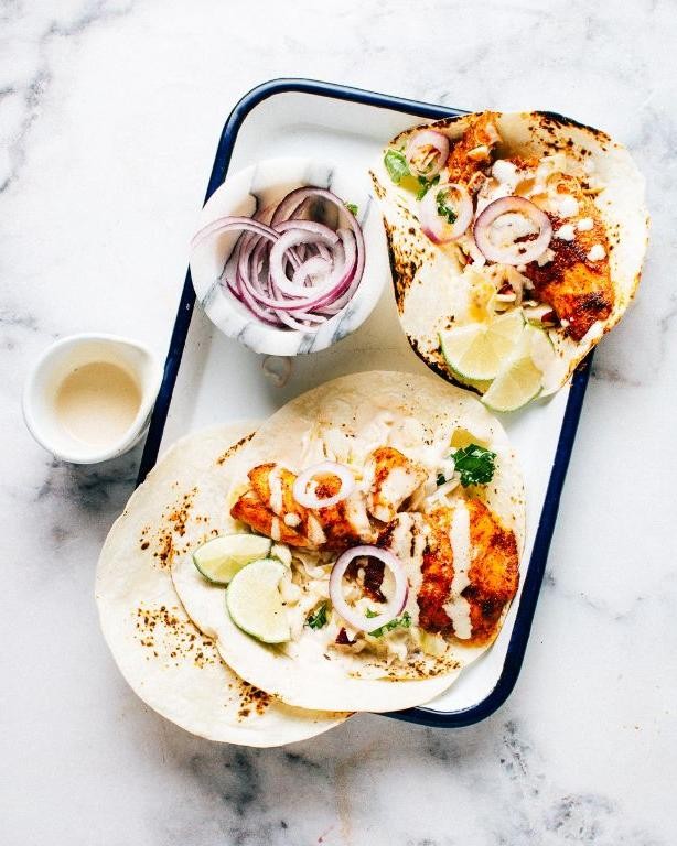 Spicy Breaded Cod Tacos with Lime Crema