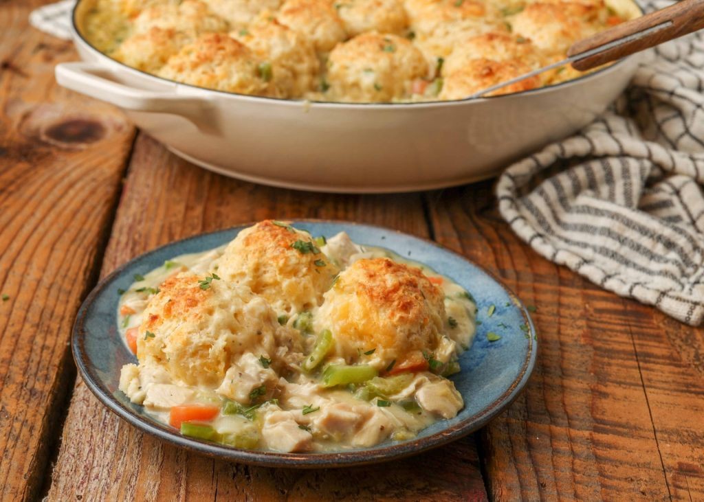 Spicy Chicken Pot Pie with Jalapeño Biscuits
