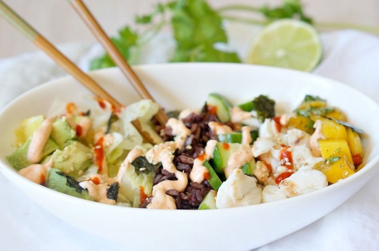 Spicy Crab Sushi Bowl with Mango Salsa