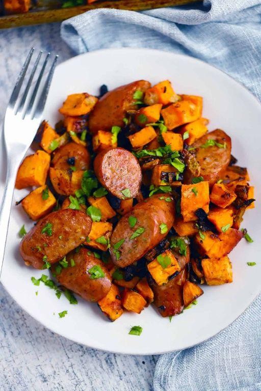 Spicy Kielbasa and Sweet Potato Bake