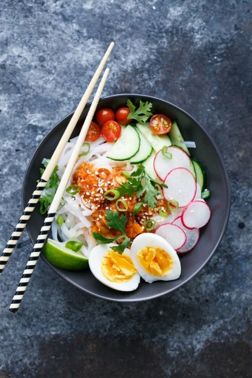 Spicy Kimchi Rice Ramen with Soft-Boiled Egg