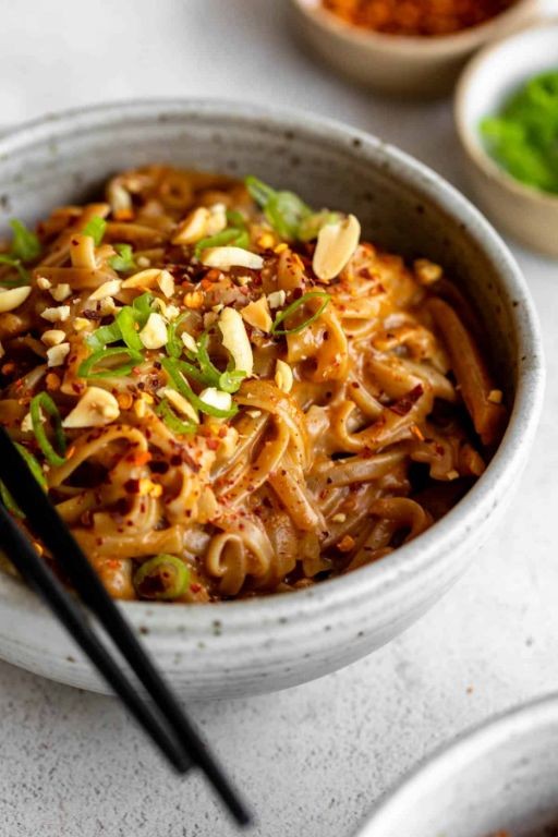 Spicy Peanut Butter Rice Ramen with Crushed Peanuts