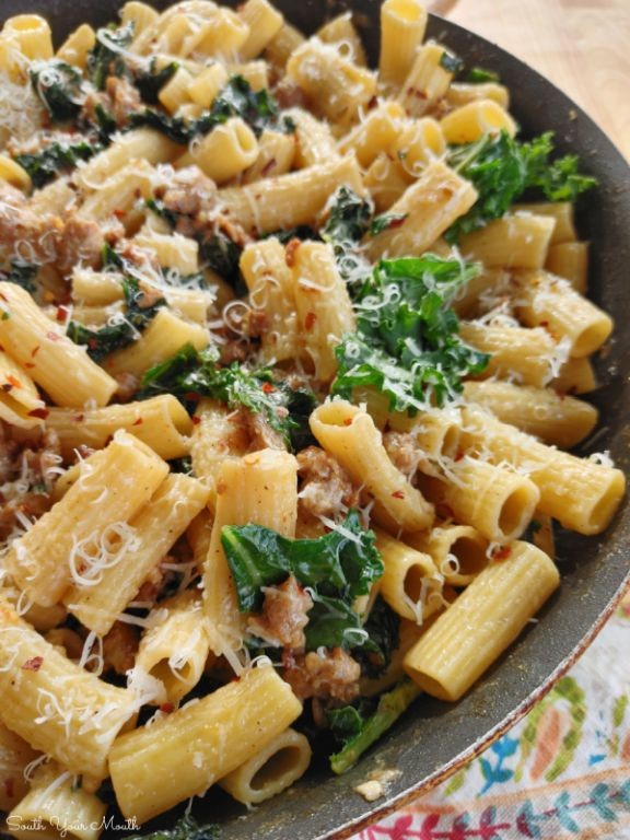 Spicy Sausage and Kale Campanelle Pasta