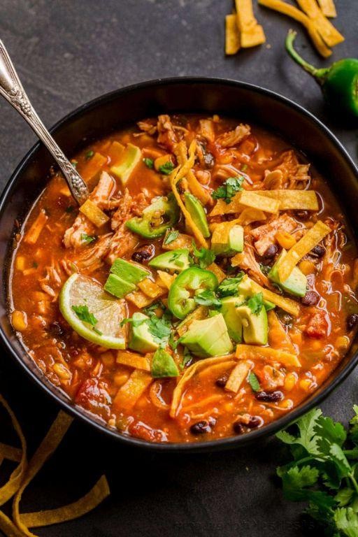 Spicy Shredded Chicken Tortilla Soup