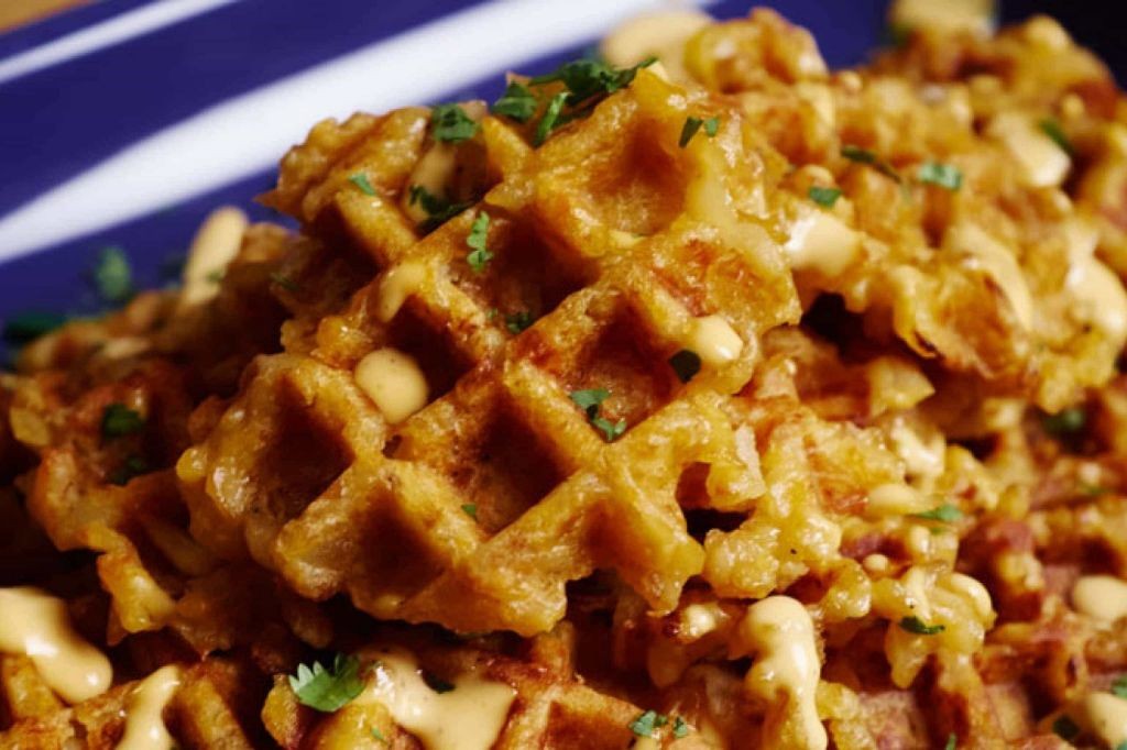 Spicy Sriracha Loaded Tater Tot Waffles