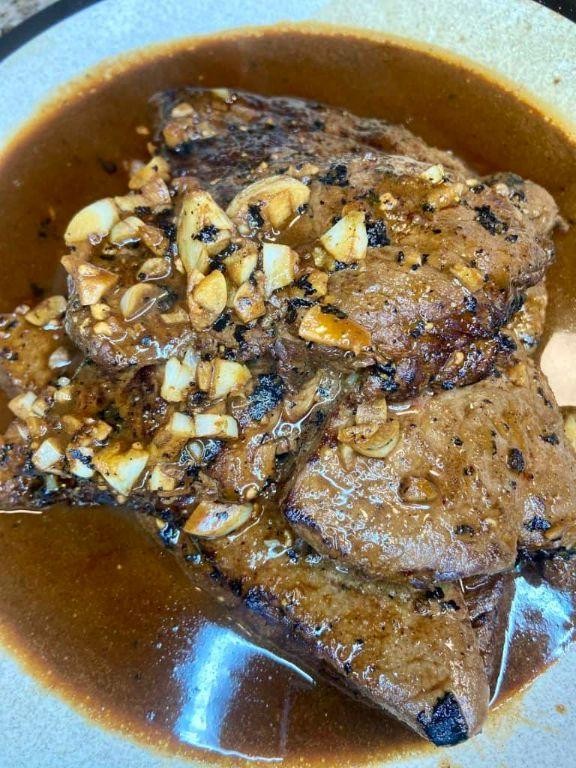 Steak Diane with Blue Cheese Crumbles