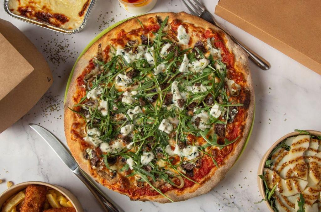 Steak Gorgonzola Pizza with Arugula