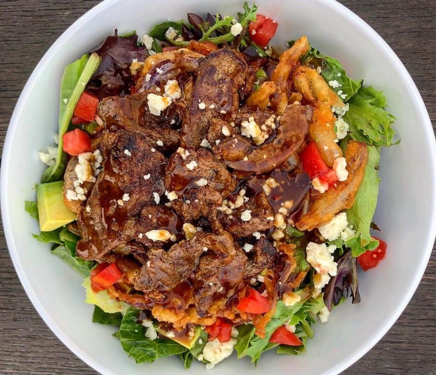 Steak Gorgonzola Salad with Crispy Onions