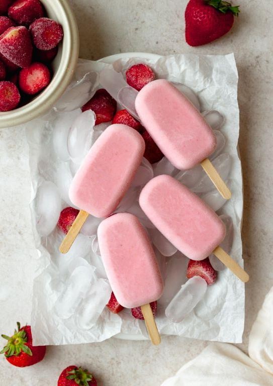 Strawberry Greek Yogurt Popsicles