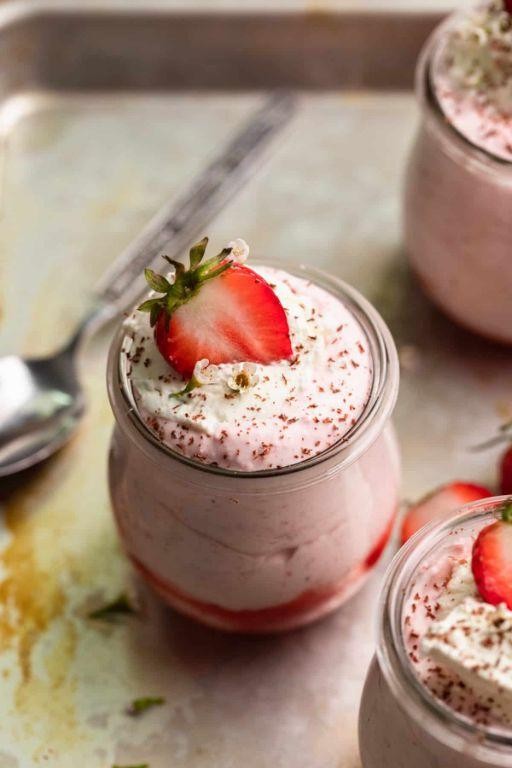 Strawberry Mousse Pudding with Whipped Cream