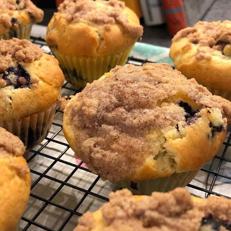 Streusel Topped Jiffy Blueberry Muffins