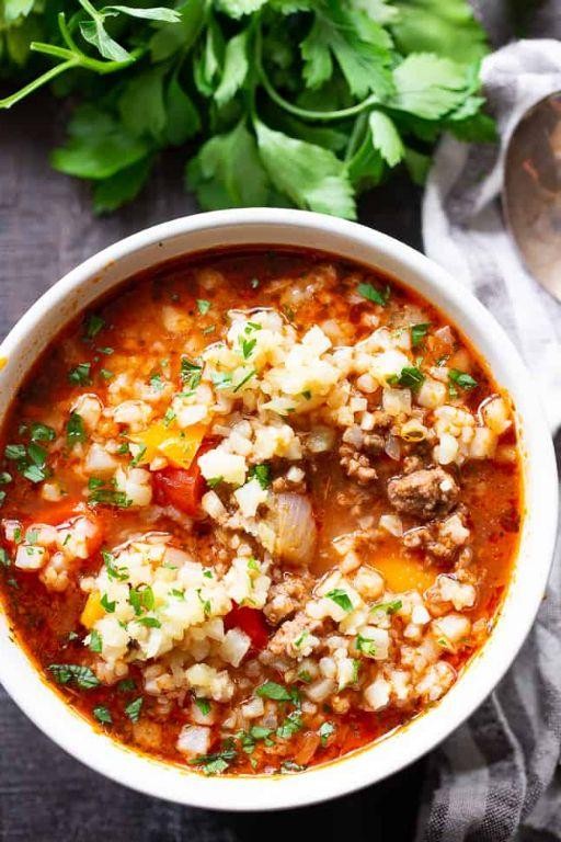 Stuffed Pepper Soup with Cauliflower Rice