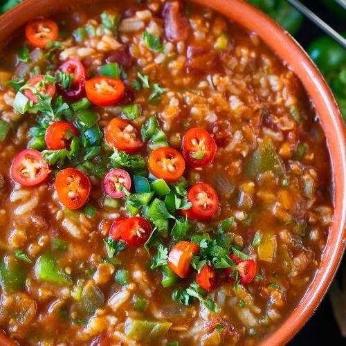 Stuffed Pepper Soup with Corn and Peas
