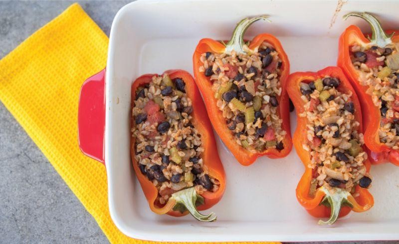Stuffed bell peppers with brown rice and beans