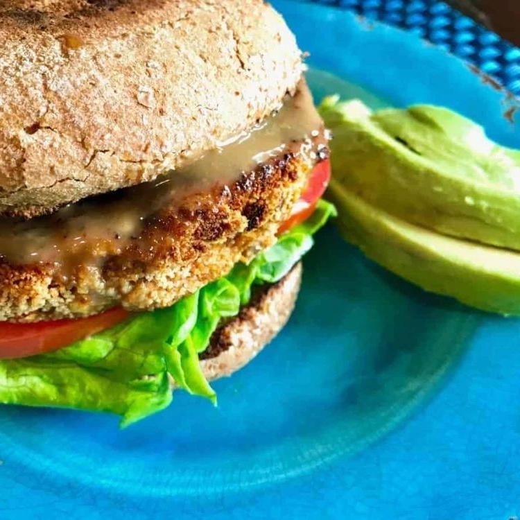 Sweet Potato Chickpea Burgers with Maple Mustard Glaze