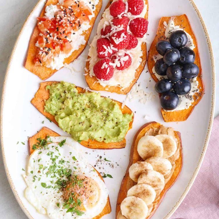 Sweet potato toast with toppings
