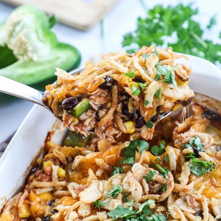 Tangy BBQ Chicken and Dressing Casserole