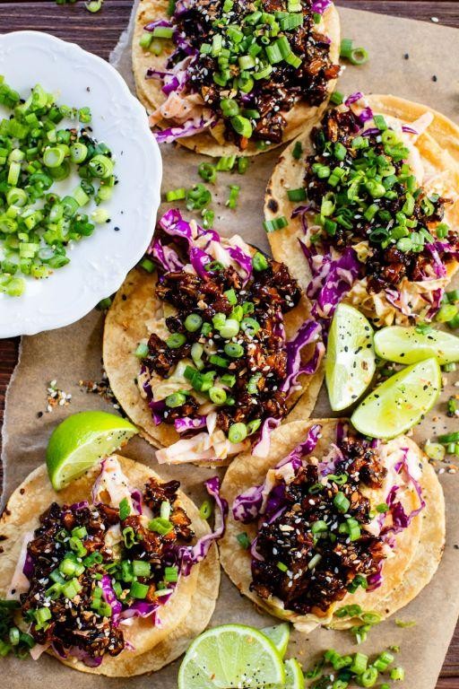 Teriyaki Mushroom Tacos with Crispy Onions