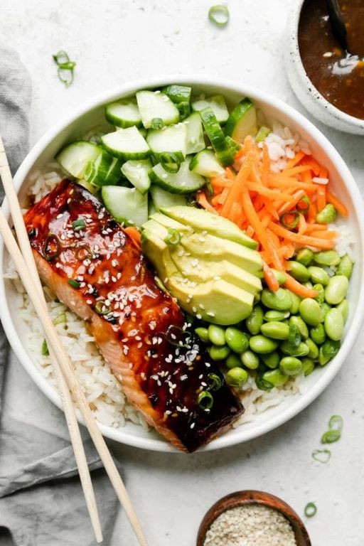 Teriyaki Salmon Sushi Bowl with Avocado