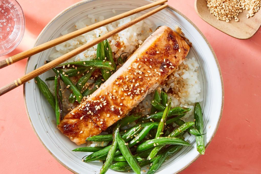 Teriyaki Salmon with Sesame Green Beans and Rice