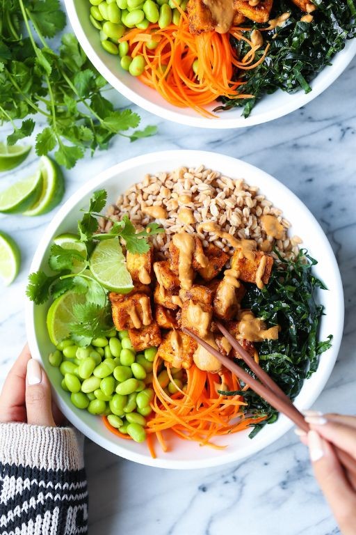 Thai Peanut Tofu Power Bowl with Crunchy Veggies