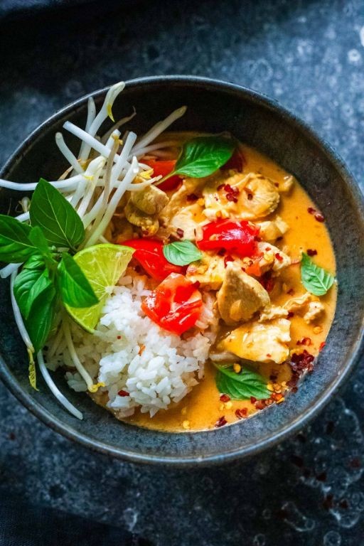 Thai Red Curry Chicken Thighs with Basil