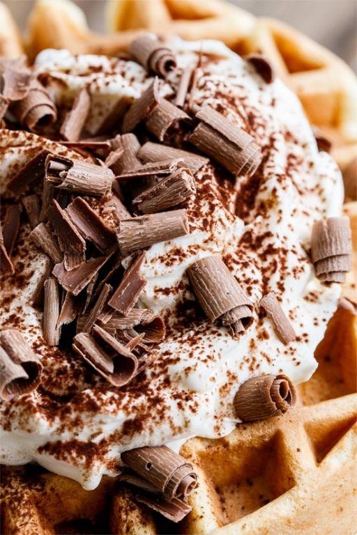 Tiramisu Belgian Waffles with Mascarpone Topping