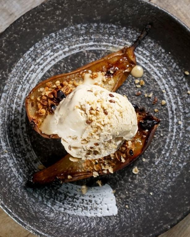 Toaster Oven Baked Pears with Walnuts