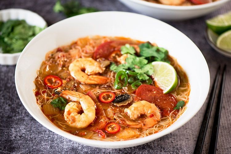 Tom Yum Rice Ramen with Shrimp and Lime