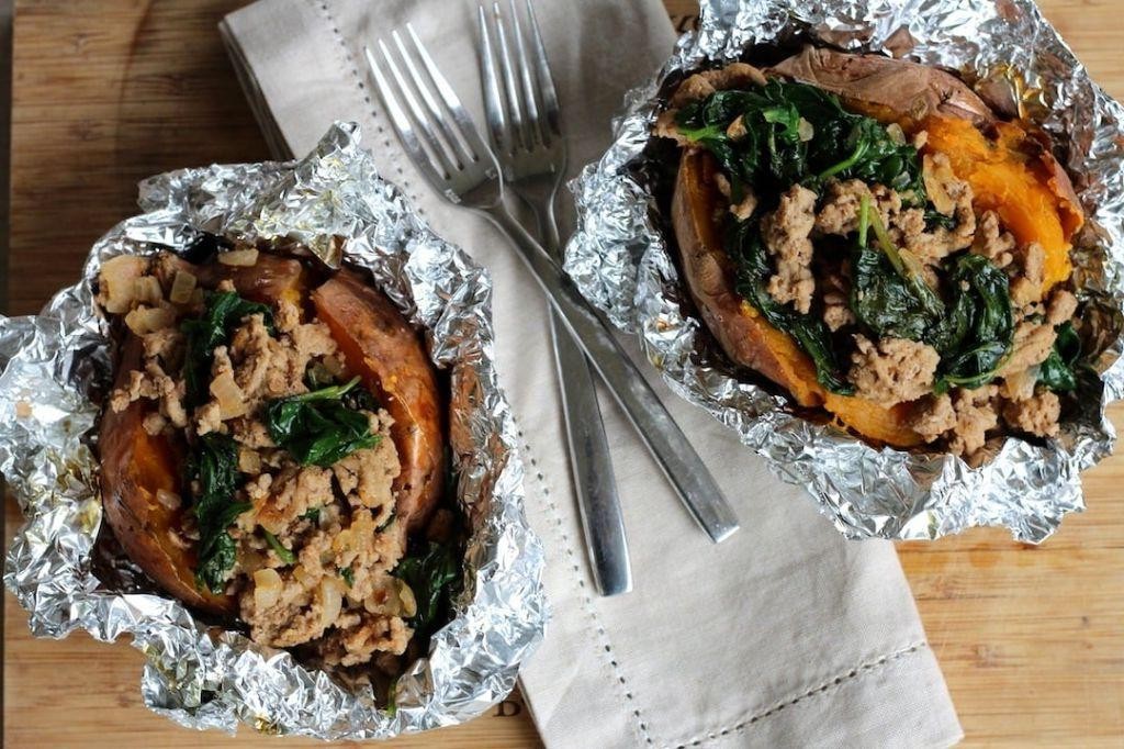 Turkey and Spinach Stuffed Sweet Potatoes