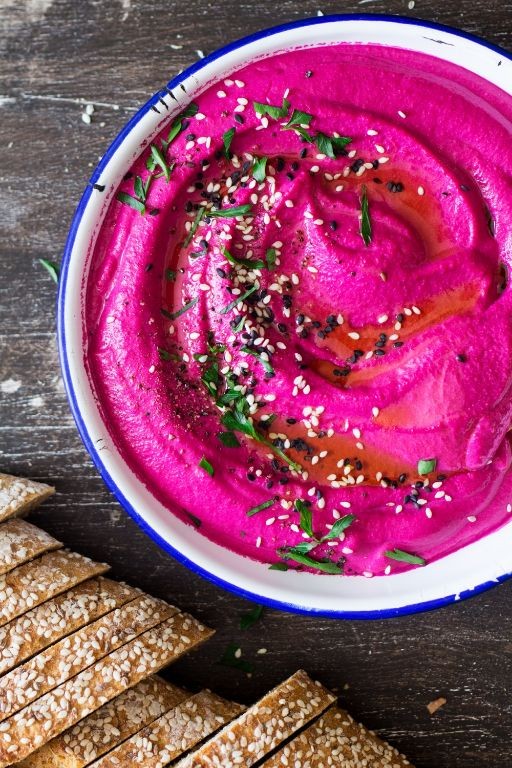 Vegan Beet Hummus with Fresh Herbs