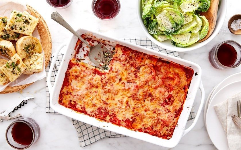Vegetable Lasagna with Garlic Bread and Side Salad
