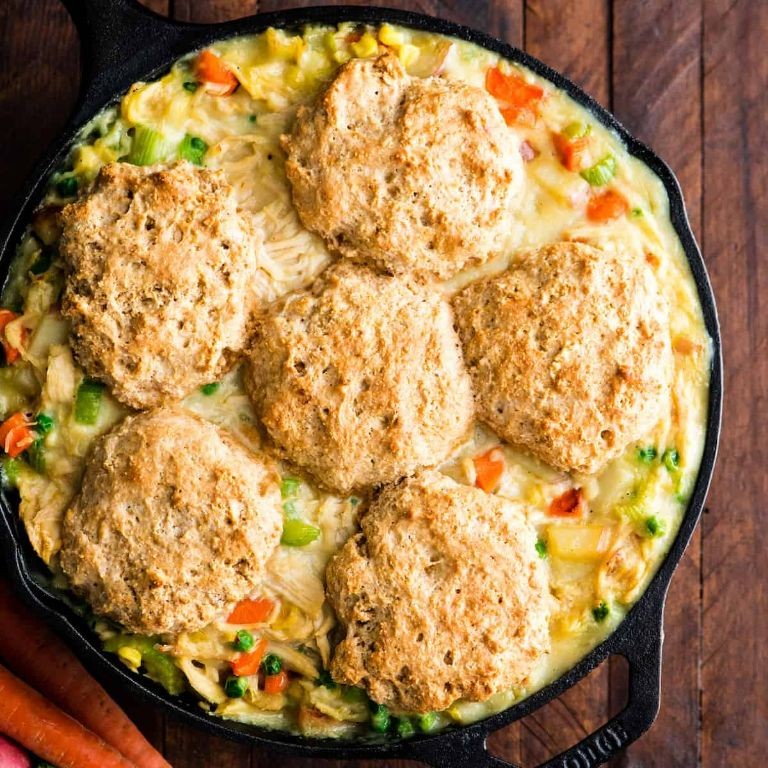 Vegetable-Loaded Chicken Pot Pie with Whole Wheat Biscuits