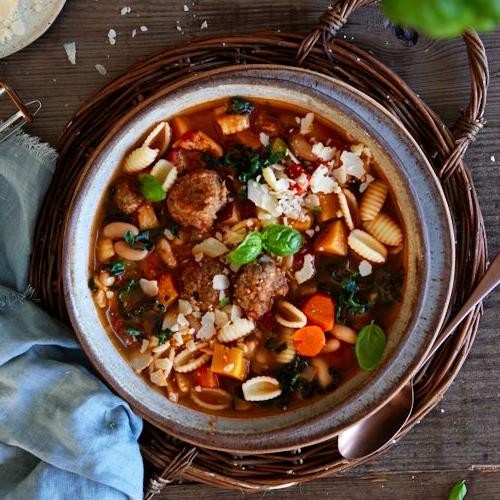Vegetable-Packed Meatball Minestrone