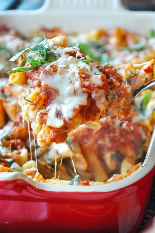 Vegetarian Baked Mostaccioli with Spinach