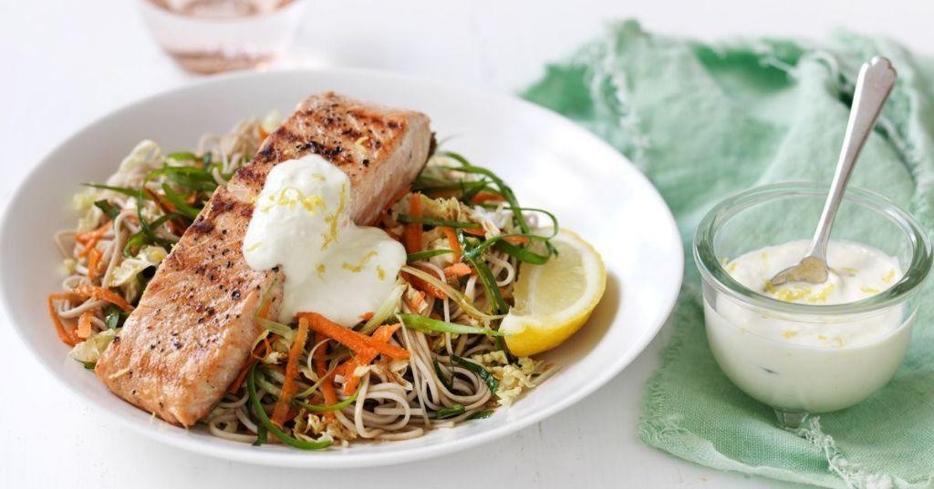 Wasabi Mayo Hibachi Noodles with Salmon