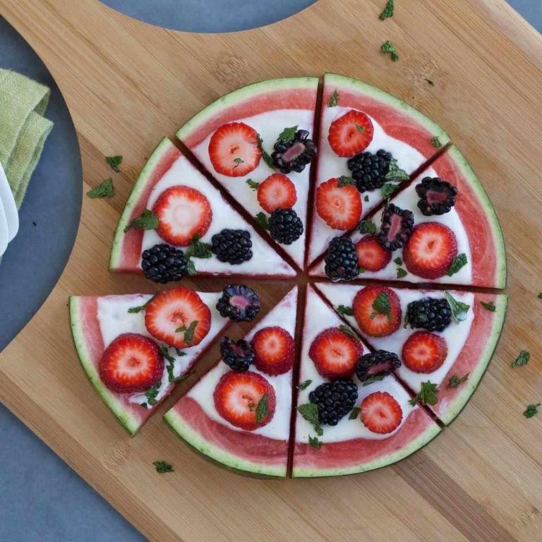 Watermelon pizza with berries