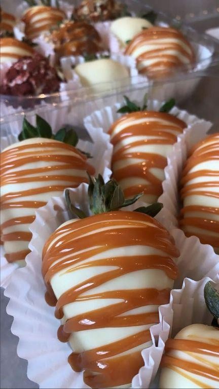 White Chocolate Covered Strawberries with Caramel Drizzle