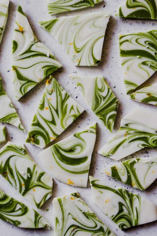 White Chocolate Matcha Bark with Sesame Seeds