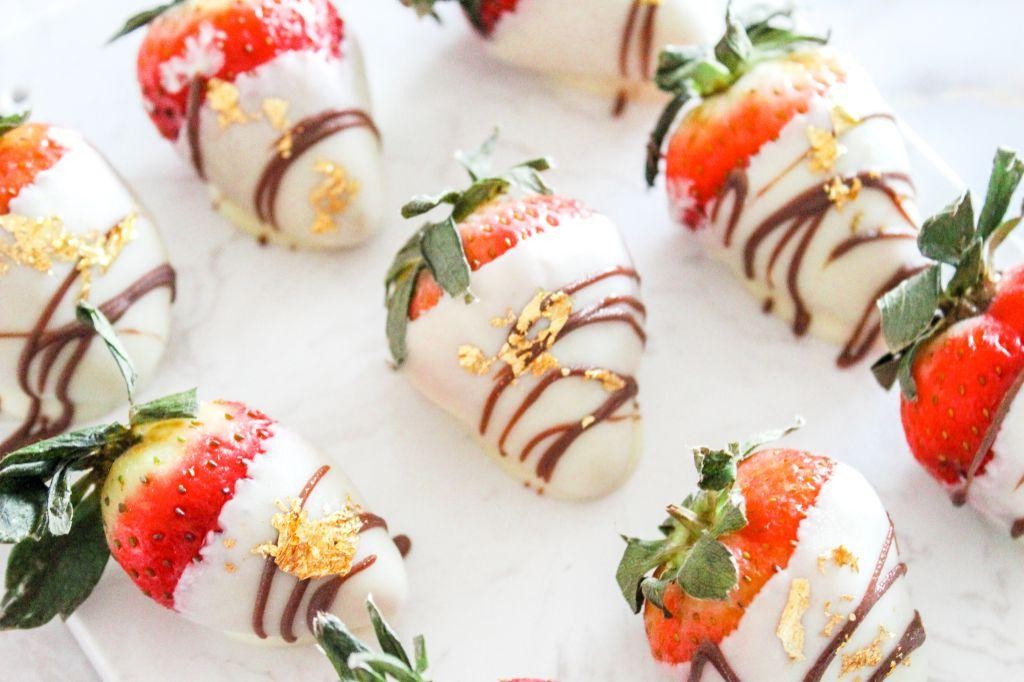 White Chocolate Strawberries with Gold Leaf Accents