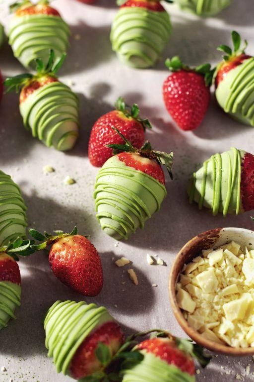 White Chocolate and Matcha Covered Strawberries