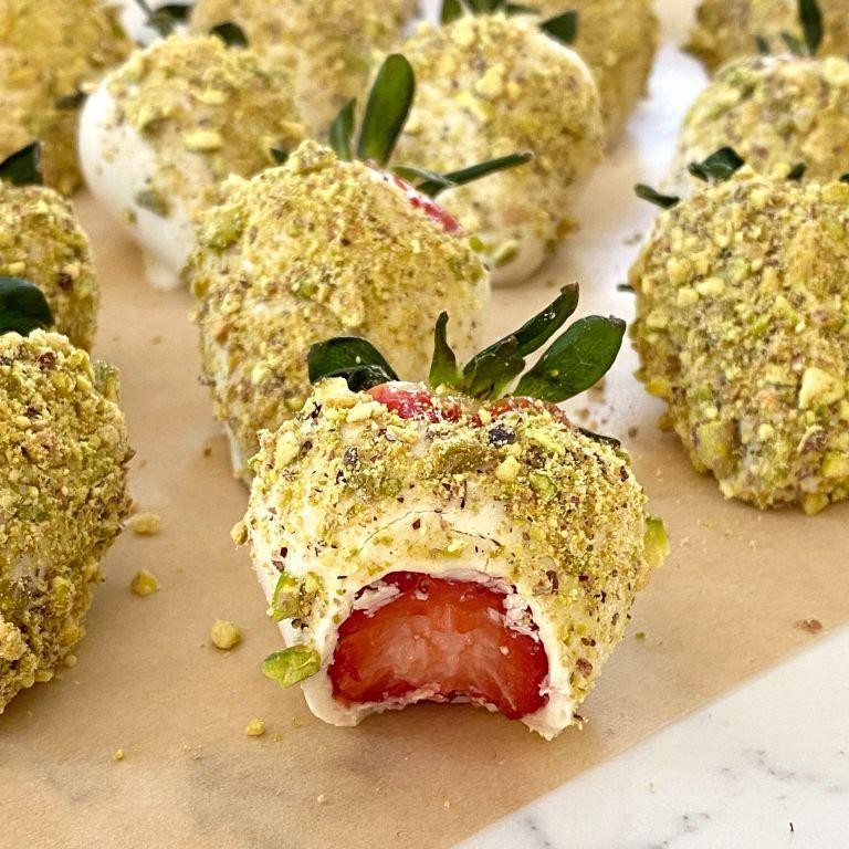White Chocolate and Pistachio Covered Strawberries