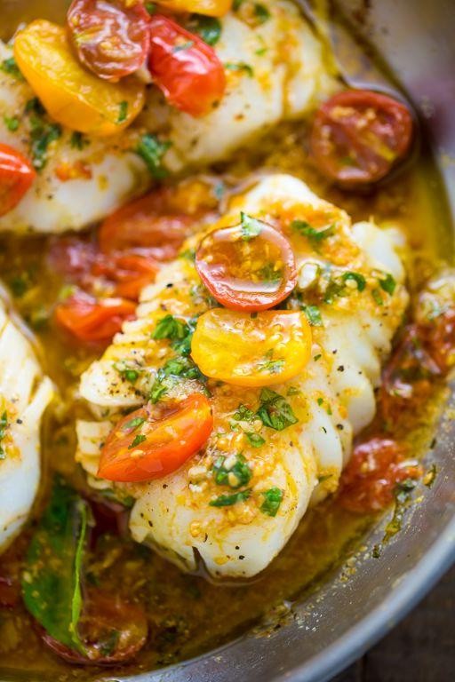 White Wine Poached Cod with Tomatoes