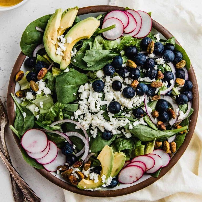 Wild Blueberry Spinach Salad with Goat Cheese