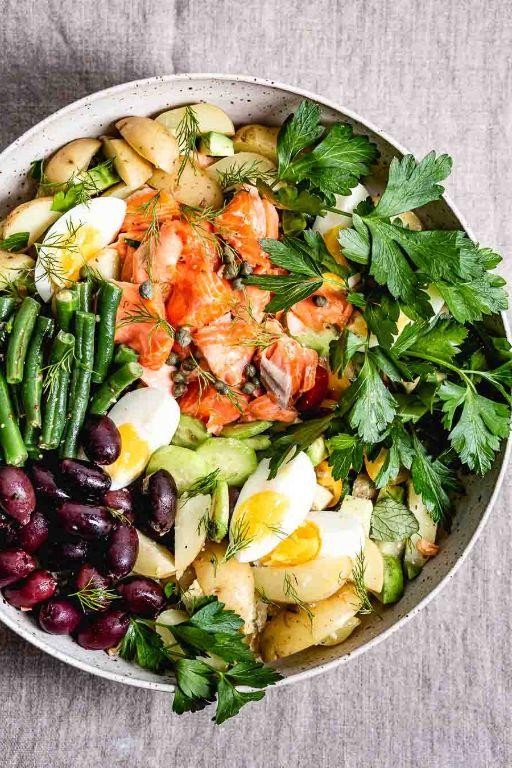 Winter Salmon Nicoise Salad with Warm Dressing