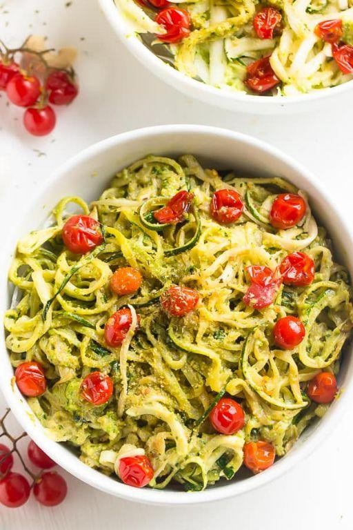 Zucchini Noodles with Pesto and Cherry Tomatoes