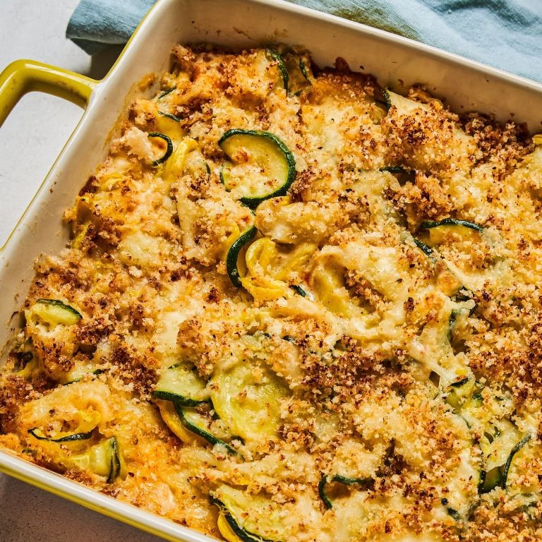 Zucchini and Squash Casserole with Breadcrumbs