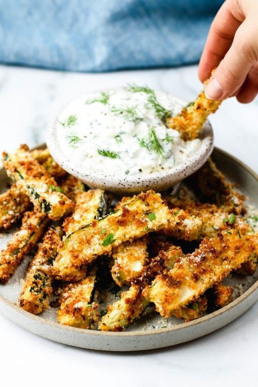 Zucchini-Wrapped Mozzarella Sticks with Tzatziki