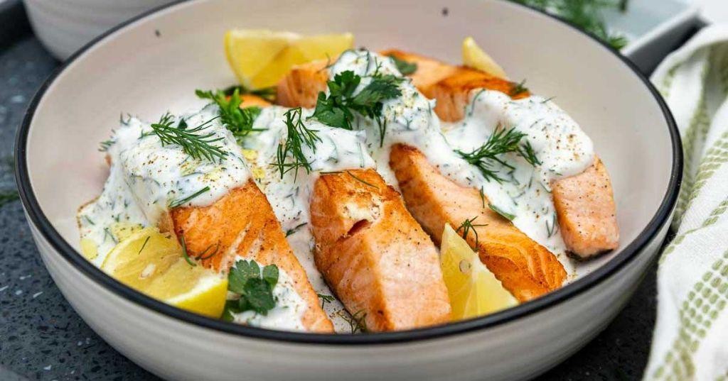 Air Fryer Herb-Crusted Salmon with Dill Yogurt