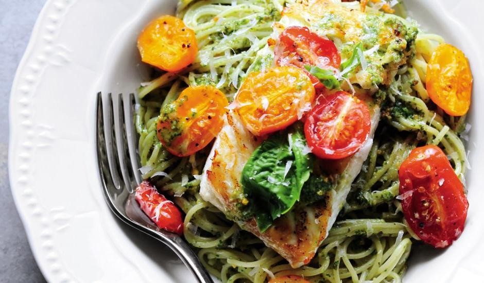 Alaskan Halibut Pasta with Cherry Tomatoes